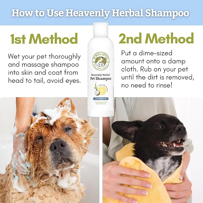 Wholistic Pet Organics Pet Shampoo Concentrate: Heavenly Herbal Organic Dog Shampoo and Conditioner - All Natural Puppy and Cat Shampoo for Dry, Itchy Skin, Allergies, Dandruff Shampoo-PawvioPets