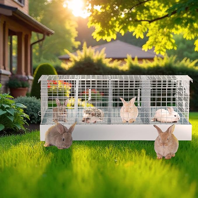 Folding Rabbit Cage, 28 x 16 x 12 in Portable Bunny Carrier with Tray and Handles for Transport, Travel or Temporary Housing, Indoor Outdoor Pet Habitat Animal Enclosure-PawvioPets
