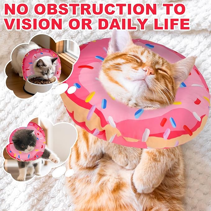 BINGPET Cat Cone Collar Soft,Waterproof Cat Recovery Collar to Stop Licking,Cute Donut Elizabethan e Collar for Cats Kittens Puppies Wound Healing After Surgery(Donut Pink,Medium)-PawvioPets