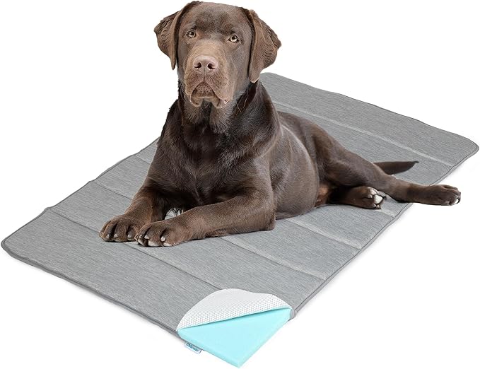 Dog Cooling Mat for Large Dogs - 41x27 Orthopedic Memory Foam Pet Pad for Summer, QMAX>0.5, Washable Premium Comfort Crate Pad for Your Furry Companion, Grey-PawvioPets