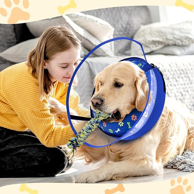 Dog Cone Collar with Enhanced Anti-Licking, Inflatable Dog Cone After Surgery, Adjustable Size with Soft Padding for Small Medium Large Dogs - Blue/S-PawvioPets