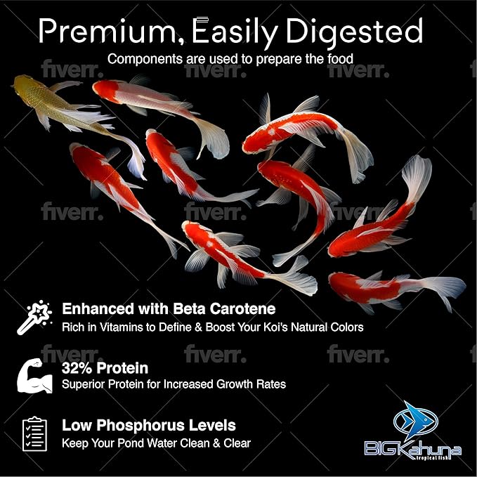 BIG Kahuna Koi Fish Food- 20lbs Koi Food – Made in The USA - Food Floating Pellets – 3/16" - 1/4" Pellet Size – 32% Protein Fish Food – Rich in Nutrients-PawvioPets
