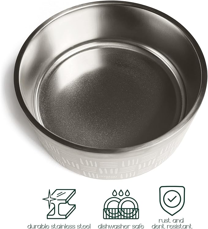 CROXTON & CO. Stainless Steel Pet Bowl for Dogs & Cats | Insulated Food Bowls for Dog Cat | No Tip No Slip | Non-Slip Rubber Base | Dishwasher Safe | Medium (4 Cups)-PawvioPets