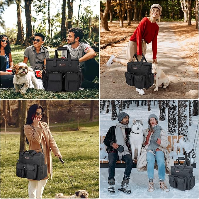 Dog Travel Bag, Airline Approved Pet Travel Bag with 2 Dog Treat Training Pouches for Weekend Pet Travel Supplies & Accessories, Black-PawvioPets