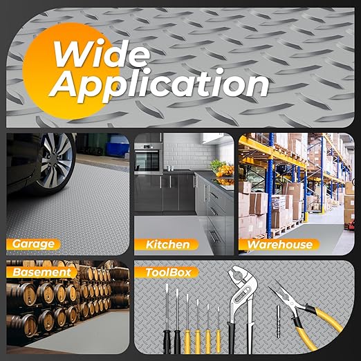 7.8 x 18 FT Garage Floor Mats for Under Car, 2.8mm Thickened Rubber Garage Flooring Roll, M Size 140.4 SQFT Garage Car Mat for Mid-Size SUVs, Sports Car, Light Grey-PawvioPets