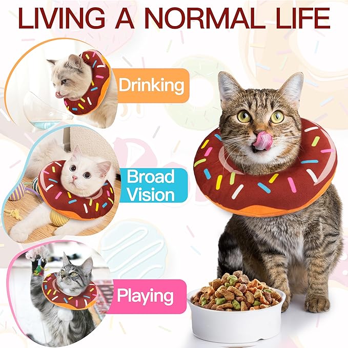 Cat Cone Collar Soft, Cute Cat Donut Collar After Surgery, Adjustable Kitten Recovery Cones to Stop Licking, Lightweight Neck Elizabethan Collars for Cats Kittens (Brown, Medium)-PawvioPets