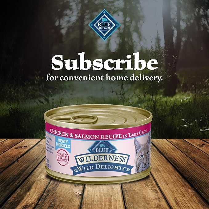Blue Buffalo Wilderness Wild Delights Meaty Morsels Natural Wet Cat Food, Chicken & Salmon in Tasty Gravy, 3-oz. Cans, 24-Pack-PawvioPets