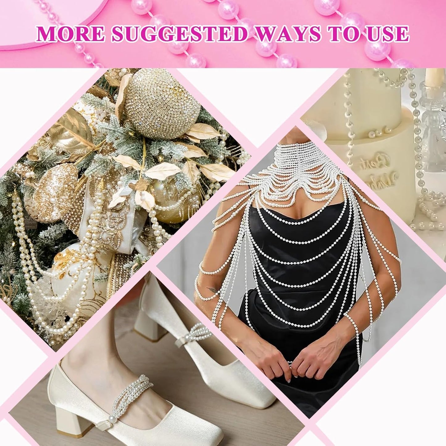 99 Feet 4mm Faux Pearl Strings Garland for Crafts, Artificial Pearl Beaded Trim Chain Strands for Wedding Centerpieces Bouquet Party Christmas Tree Decoration, White