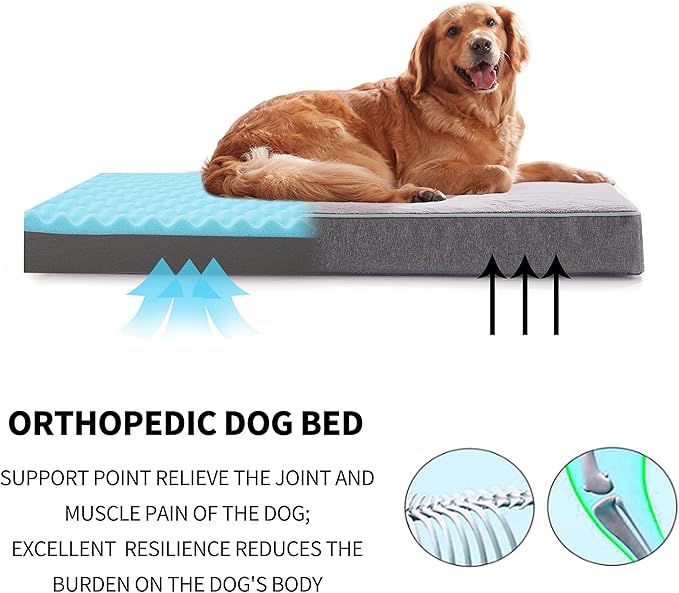Orthopedic Memory Foam Dog Bed, Cooling Dog Beds Waterproof Pet Bed for Crate with Removable Washable Cover, L(35inch,65Lbs)-PawvioPets