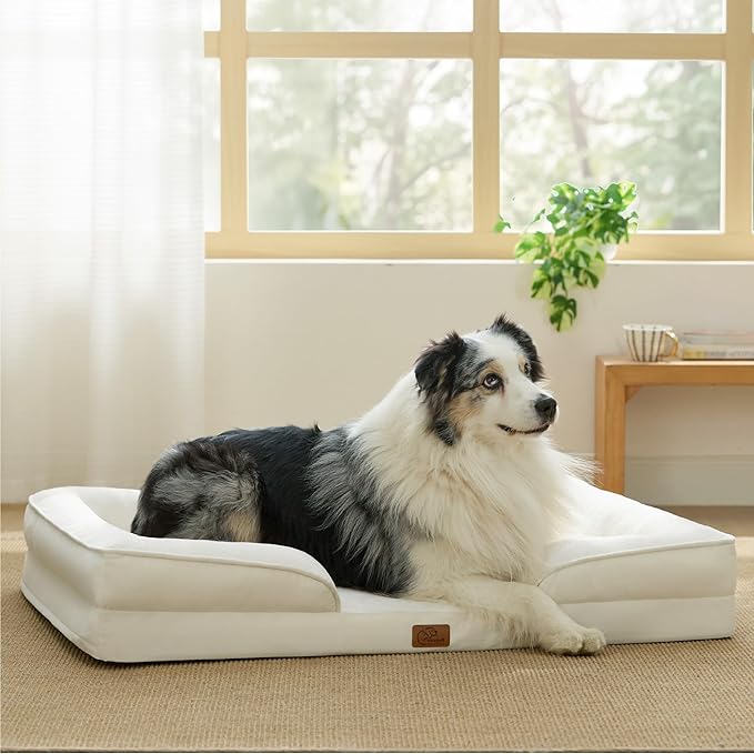 Bedsure XL Orthopedic Dog Bed for Extra Large Dogs - Washable XLarge Dog Cat Bed Waterproof, Comfort Dogs Couch Sofa with Washable Removable Cover, Pet Bed with Nonskid Bottom, Ivory, 42"-PawvioPets