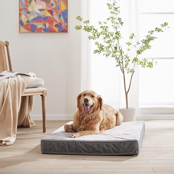 Orthopedic Memory Foam Dog Bed, Cooling Dog Beds Waterproof Pet Bed for Crate with Removable Washable Cover, L(35inch,65Lbs)-PawvioPets