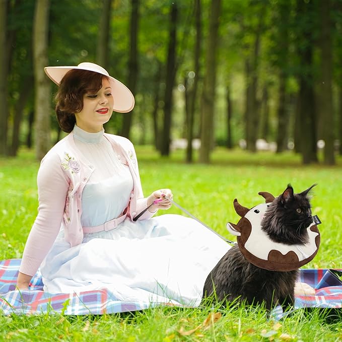 Adjustable Cat Collar Soft to Stop Licking After Surgery for Kitten, Alternative to Cone of Shame, Donut Cone for Cats, Pet Elizabethan Collar (Cow, Medium)-PawvioPets