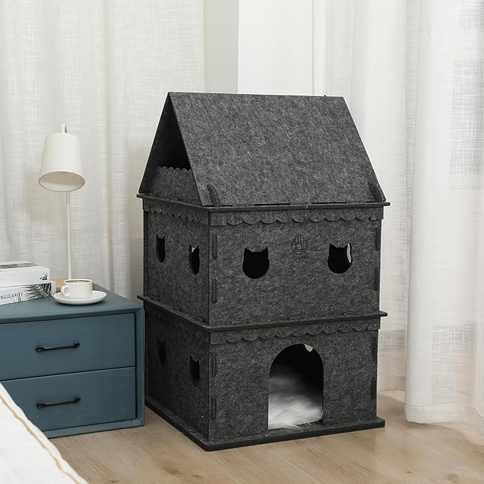 3-Tier Indoor Cat Apartment,Cozy Pet Cat Bed, Hideaway, and Sturdy Cat Castle for Multiple and Large Cats-PawvioPets