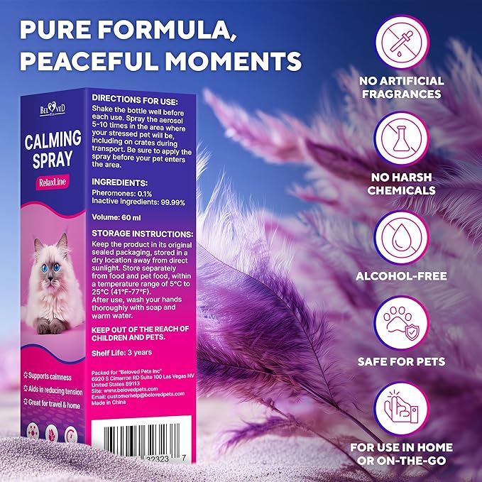 Calming Pheromone Spray & Scratch Repellent for Cats - Reduces Scratching Furniture, Pee - During Travel, Fireworks, Thunder, Vet Zone - Helps with Stress, Fighting, Hiding (100 ml (2 pack))-PawvioPets