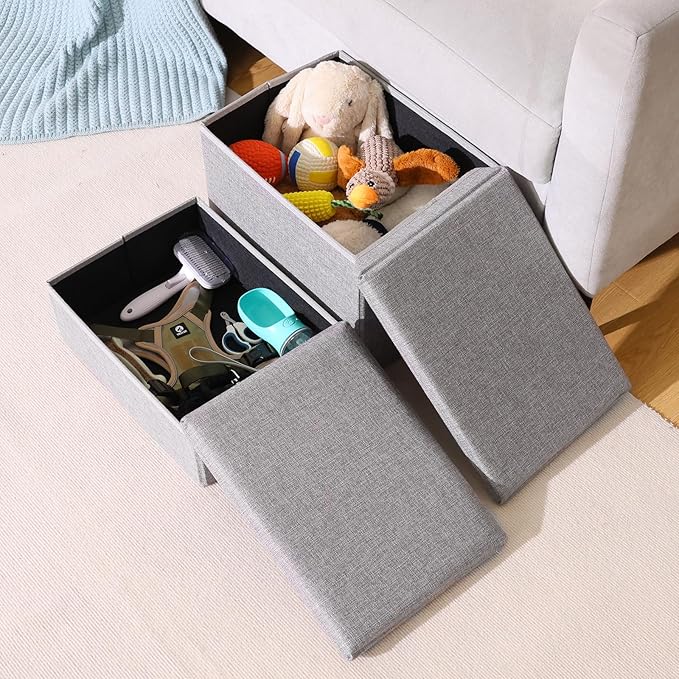 Foldable Dog Stairs/Steps 2-Tier Pet Steps Storage and Adjustable Steps for Small Medium Dogs Pet Steps Storage Stepper for High Beds Sofa Pet Dog Cat (2 Step-Light Grey)-PawvioPets