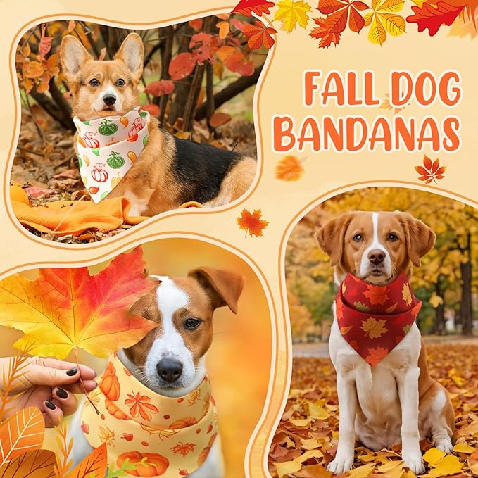 Abbylike 50 Pcs Fall Dog Bandanas Bulk Pumpkin Bandanas for Dogs Triangle Kerchief Bibs Scarf for Small Medium Large Pets Autumn Thanksgiving Costume Accessories, 25 Styles (25.6 x 17.7 x 17.7 Inch)-PawvioPets