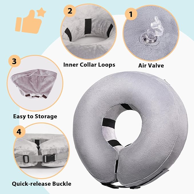 Crazy Felix Dog Donut Pillow Cone Collar Alternative After Surgery Soft Cone to Stop Licking Inflatable Dog Head Collar for Small Medium Dogs Bulldog Pug-PawvioPets