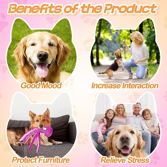 Alphatool Squeaky Dog Toys - 3pcs Soft Plush Chew Crinkle Puppy Toys to Keep Them Busy, Octopus No Stuffing Interactive Essentials for Teething Small Medium Pets Dogs Gifts-PawvioPets