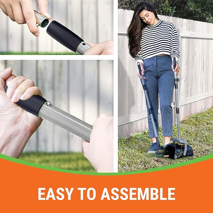 Dog Pooper Scooper with Bag Attachment, 40" Long Handle Pooper Scooper for Large Dogs, Dog Poop Scoop for Yard, Large Capacity Swivel Bin and Rake, Lavender Scented Bags (Grey)-PawvioPets