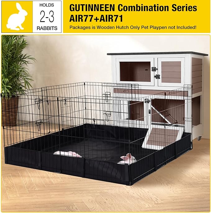 Aivituvin 2-Tier Rabbit Hutch with Tarp Door and Wheels Bunny Cage Indoor Outdoor Guinea Pig Cage Expandable with Pet Playpen 36" L, Brown-PawvioPets