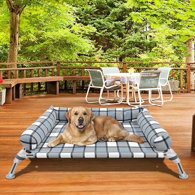 Elevated Raised Dog Bed Cot - Cooling Raised Dog Beds with Bolster Portable Washable Pet Cot Bed with Metal Frame Dogs Hammock Bed for Indoor & Outdoor-PawvioPets