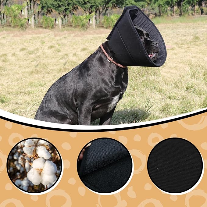 Adjustable Dog Cat Cone,Soft Recovery Cat Cone Collar,Dog Protective Collar for Cats,Puppy and Dogs,Black,Large-PawvioPets
