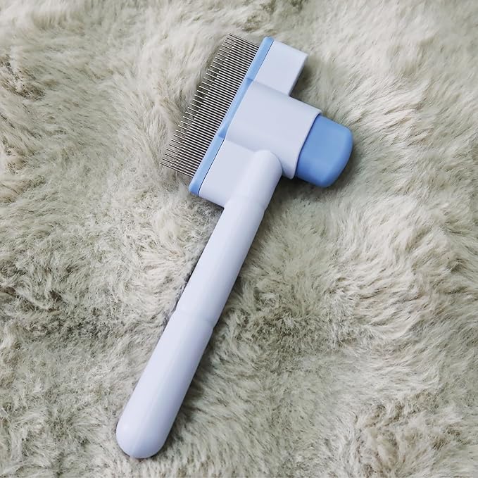 Cat Comb Pet Comb Self Cleaning Upgraded Cat Brush for Long Haired Cats & Dogs, Pink-PawvioPets