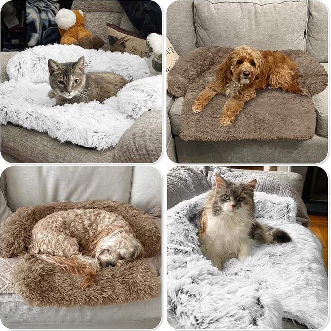 Calming Dog Bed Fluffy Plush Dog Mat for Furniture Protector with Removable Washable Cover for Large Medium Small Dogs and Cats (XS(31“x23.5”x5), Camel)-PawvioPets