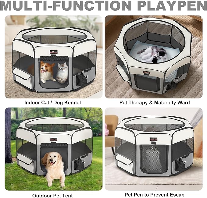 Aivituvin Dog Playpen Foldable Waterproof Pet Play Pens for Cat, Puppies, Rabbits, Chickens, Durable Portable Pet Tent for Travel Camping Indoor/Outdoor Grey XL-PawvioPets