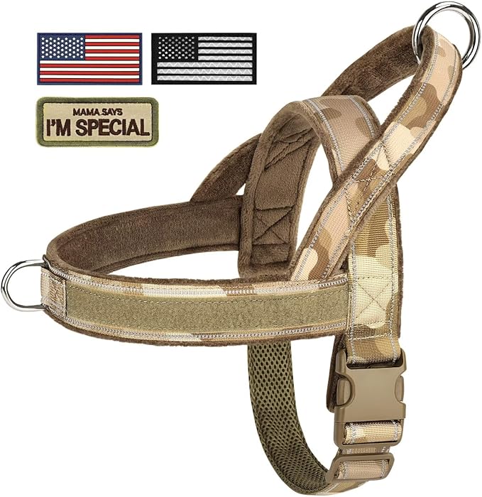 Forestpaw No Pull Dog Harness - Soft Flannel Padded Tactical Dog Vest Harness with Quick Release Buckle, Adjustable Reflective Pet Harness for Large Dogs Walking Training,Brown Camouflage L-PawvioPets