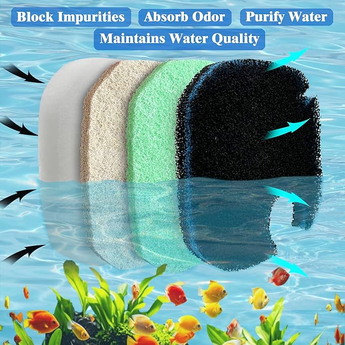 8 Pack Upgraded Filter Pads for AMOSIJOY Aquarium Canister Filter; White Floss, Removing Ammonia and Phosphate, and Activated Carbon Sponge Bio Pads, Compatible with PONDFORSE 172/225/265GPH Canister-PawvioPets