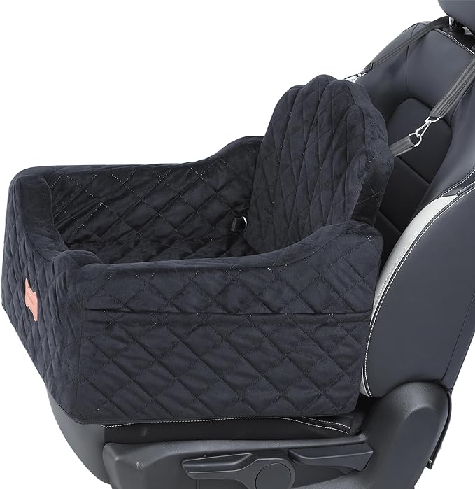 Dog Car Seat for Small Dogs Under 30lbs, Detachable Washable Pet Booster Seat with Safety Belt & Storage Pockets, Travel Car Bed, Black-PawvioPets