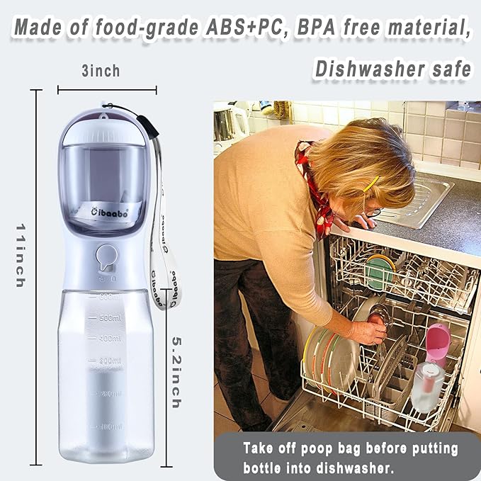 Dog Water Bottle with Food Container & Poop Bag Holder, Travel Water Bowl, Portable Pet Dispenser, Dog Stuff Accessories Items, Puppy Essentials Necessities for Yorkie Chihuahua Walking Hiking-PawvioPets