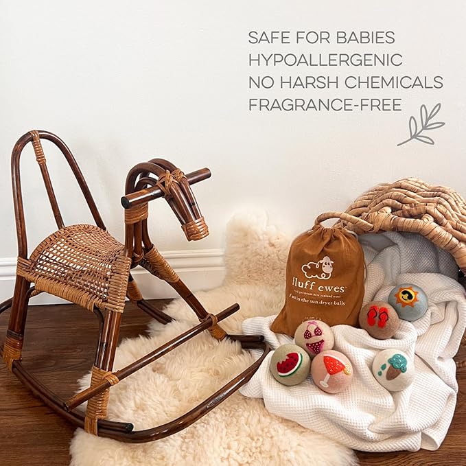 Fluff Ewes Wool Dryer Balls 6 Pack Premium New Zealand Wool Laundry Balls for Dryer, No Static Dryer Balls Laundry Reusable, XL Wool Dryer Balls Cute, Baby Dryer Balls for Dryers - Fun in The Sun-PawvioPets