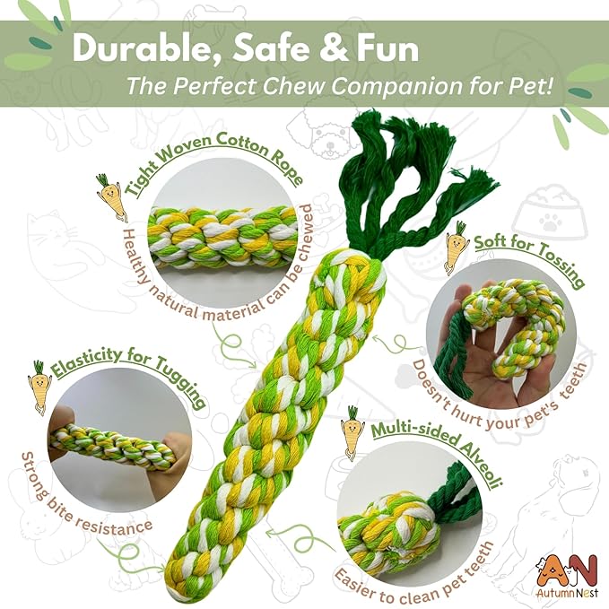 3PCS Rainbow Woven Pet Chew Set, Colorful Puppy Teething Chews, Dog Chew Toys, Cat Teething Playset, Soft & Safe Interactive Pet Chews-PawvioPets