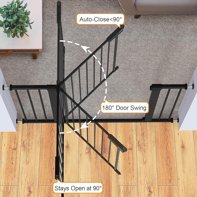 Cumbor 2 Pack 29.7-46" Baby Gate for Stairs, Mom's Choice Awards Winner-Auto Close Dog Gate for doorways, Easy Install Pressure Mounted Pet Gates indoor, Easy Walk Thru Wide Safety Gate for Dog, Black-PawvioPets