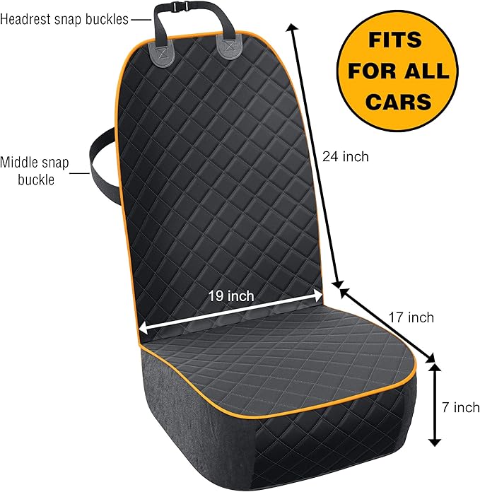 Active Pets Dog Car Seat Cover, Waterproof Front Seat Protector for SUV Truck Sedan, Pet Safety Travel Comfort System with Universal Fit, Orange-PawvioPets