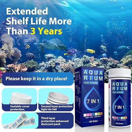 Aquarium Test Strips 7 in 1 for Freshwater 100 Strips Fish Tank Water Testing Kit for Aquarium Pond -Testing Nitrate Nitrite Hardness Chlorine pH Carbonate Alkalinity Accurate-PawvioPets