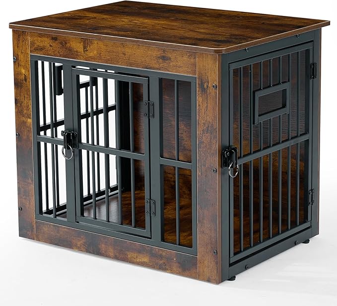Gardner Pet Dog Crate Furniture for Small Dogs, 27.2 Inch Dog Kennel Indoor, Wooden Dog Cage End Table, Heavy Duty Dog Crate, Rustic Brown-PawvioPets