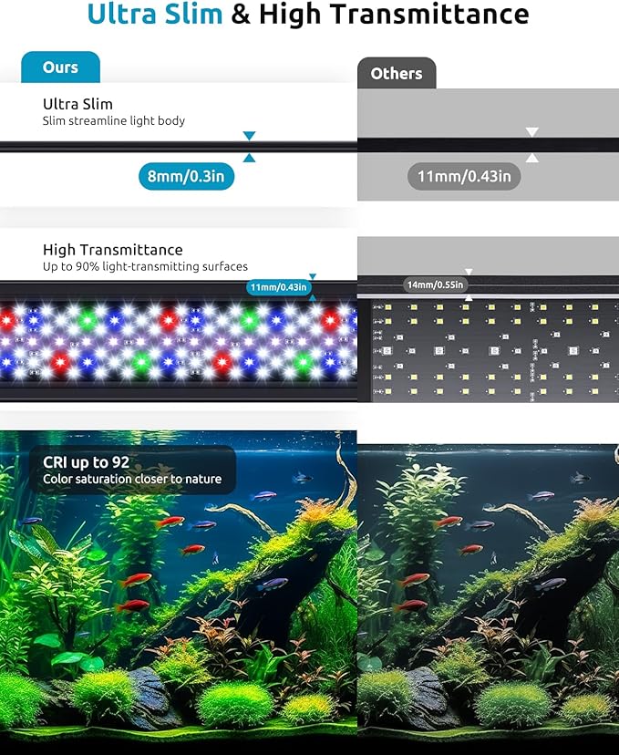 Full Spectrum Aquarium Light, 24/7 Custom Timer, Power-Off Memory, 36-42in 7-Row LED Fish Tank Lights, 8 Colors, 20 Brightness, Day & Night Cycle, Adjustable Mount for Freshwater Plant Growth-PawvioPets