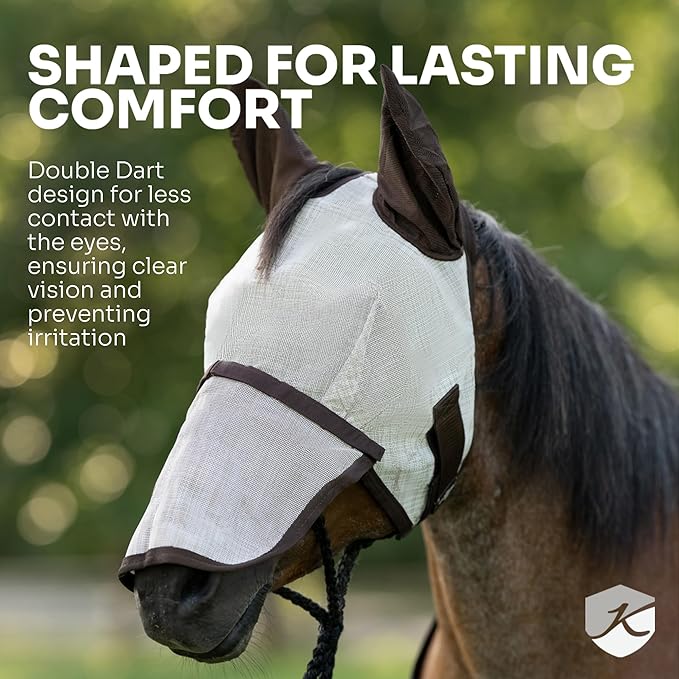 Kensington Fly Mask with Fleece Trim for Horses — Protects Face and Eyes from Flies and Sun Rays While Allowing Full Visibility — Breathable and Non Heat Transferring, XX-Large, Imperial Jade-PawvioPets