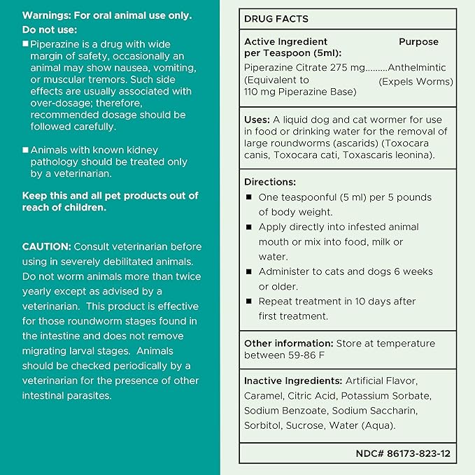 Dog and Cat Dewormer - 12 oz of Wormer Liquid to Paralyze and Expel Roundworms - Kitten and Puppy Dewormer-PawvioPets