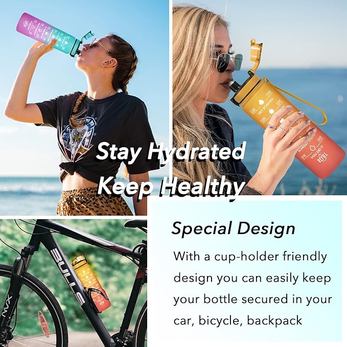 Enerbone Water Bottle, Leakproof BPA & Toxic Free, Motivational Water Bottle with Times to Drink and Straw, Fitness Sports Water Bottle with Strap for Office, Gym, Outdoor Sports-PawvioPets