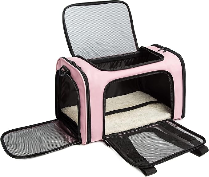 Cat Carrier Dog Carrier Pet Carrier Cat Bags for Small Medium Cats Dogs Puppies of 15 Lbs,of Airline Approved Small Dog Bag Soft Sided,Collapsible Travel Puppy Carrier (Large, Pink)-PawvioPets