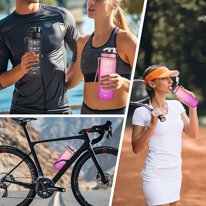 Enerbone Water Bottle, Leakproof BPA & Toxic Free, Motivational Water Bottle with Times to Drink and Straw, Fitness Sports Water Bottle with Strap for Office, Gym, Outdoor Sports-PawvioPets