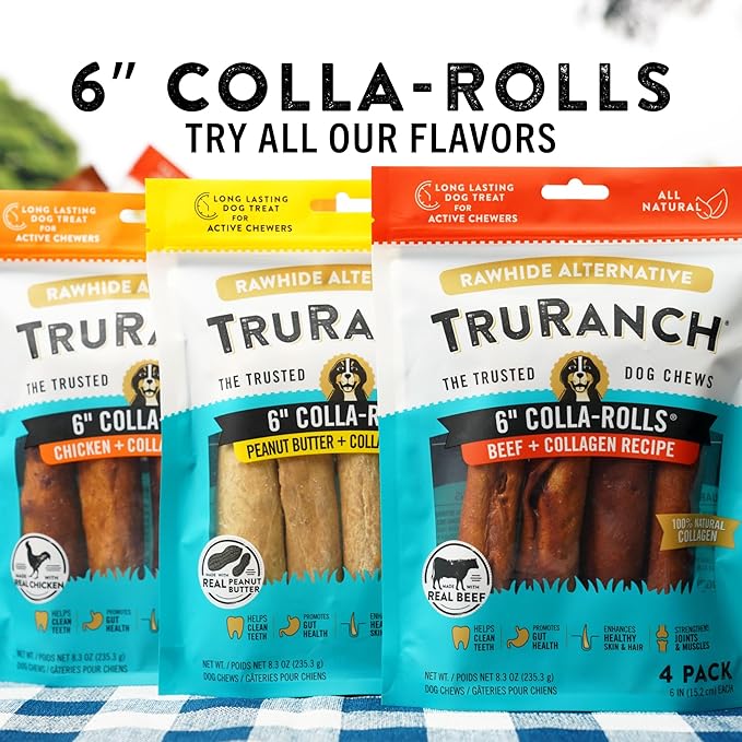 Collagen Rolls - 6" Collagen Rolls for Dogs - Long Lasting Healthy Joint Support - Rawhide Alternative - Skin & Coat Health - Made with Real Chicken, Value Pack, 15 Bags, 60 Count-PawvioPets