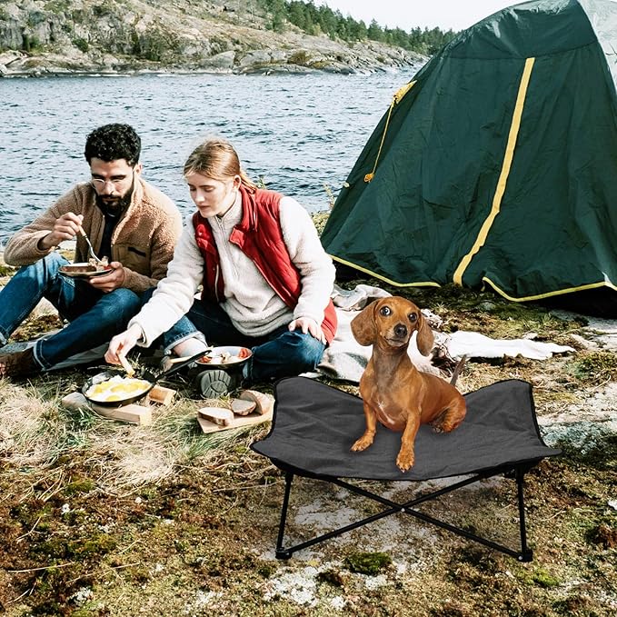Elevated Dog Bed, Portable Raised Pet Cot for Outdoor and Indoor Folding Dog Cot Bed with Comfortable Padded Filling Carrying Bag Included Pet Raised Travel Lounger for Camping Traveling (28x28x8inch)-PawvioPets