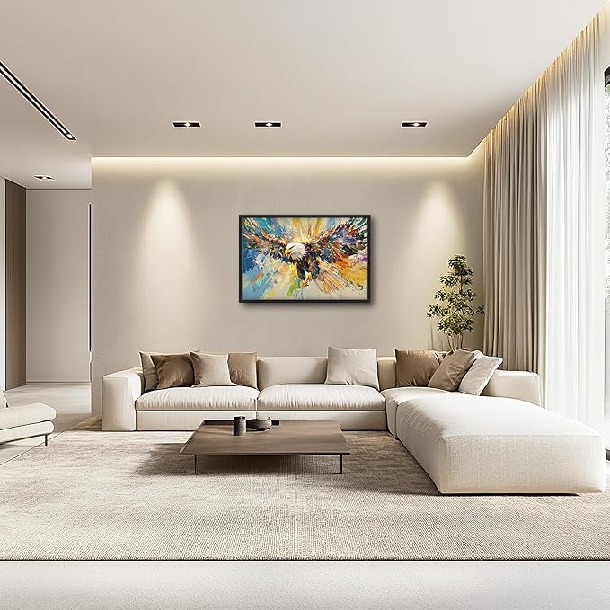 Framed Large Eagle Wall Art, Oversized Bald Wall Decor for Living Room, Colorful Wildlife Animal Canvas Painting Pictures Modern Artwork Home Decoration for Living Room Bedroom Office 36"x24"-PawvioPets