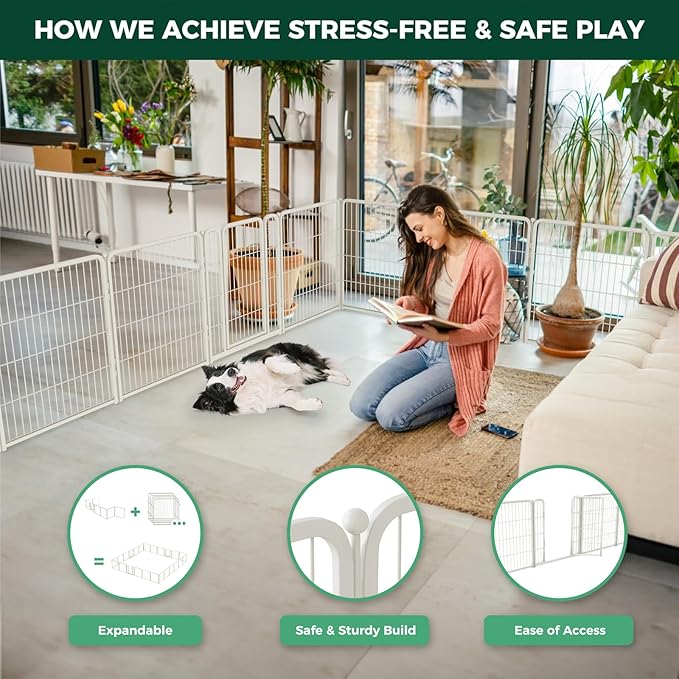 FXW Homeplus Unleashed Indoor Dog Playpen - Stress-Free and Safe Play, Heavy Duty 32 Inch 16 Wire Panels Dog Pen for Small and Medium Dogs, White│Patented-PawvioPets