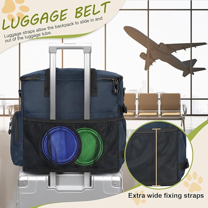 Dog Travel Bag Airline Approved–Pet Travel Tote with Collapsible Bowls,Food Containers & Feeding Mat–Multi-Pocket Organizer for Dogs & Cats, Durable & Water-Resistant for Hiking,Trips,Outdoors-PawvioPets